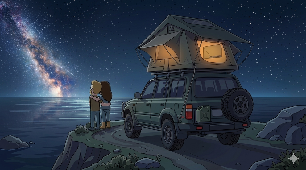 Justin and Phebe standing on a winding path holding a glowing lamp